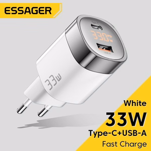 Laadija Essager Ling valge 33W (1xPD / 1xQC3.0 / LED voltmeetriga)