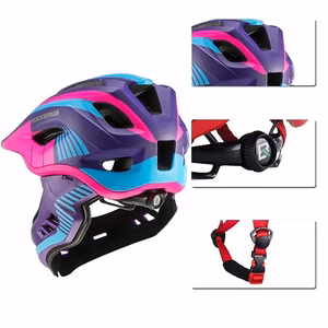 Rockbros TT-32SBPP-S laste jalgrattakiiver eemaldatava lõuakaitsmega suurus S - lilla-roosa