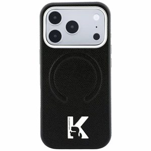 Karl Lagerfeld Grained Embossed Ring & Kameo Logo ümbris seadmele iPhone 18 Pro Max / 17 Pro Max, MagSafe-ühilduv – must