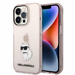 Karl Lagerfeld Ikonik Choupette ümbris jaoks iPhone 14 Pro Max - roosa
