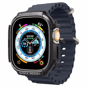 Spigen Rugged Armor ümbris Apple Watch Ultra 49 mm jaoks, mattmust