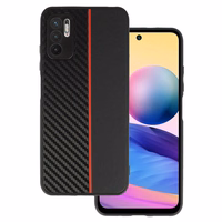 Tel Protect CARBON Ümbris jaoks Xiaomi Redmi Note 10 5G Must with punane stripe