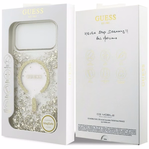 Guess Resin Bottom Glitter MagSafe ümbris mudelitele iPhone 18 Pro Max / 17 Pro Max, kuldne