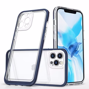 Läbipaistev 3in1 ümbris iPhone 12 Pro sinise raamiga geelikatte jaoks