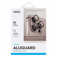 Uniq Optix Aluminum Camera Lens Protector iPhone 16 Pro 6.3" / 16 Pro Max 6.9" taupe kuldne camera lens glass with applicator