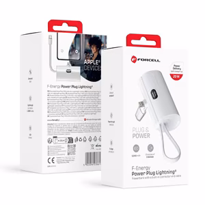 Powerbank Forcell F-Energy Power Plug F5K3 PD 20W 5000 mAh with built-in connector Lightning valge