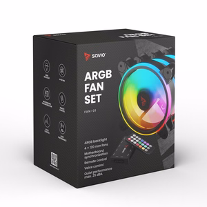 SAVIO FAN-01 4-osaline 120mm ARGB-ventilaatorite komplekt koos kontrolleri ja kaugjuhtimispuldiga