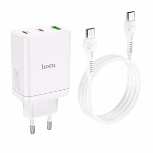 Phone Laadija Hoco 2 x USB C + USB A QC3.0 PD 3A 35W + Kaabel USB C to USB C N33 valge