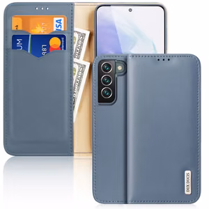 Dux Ducis Hivo Nahast Flip Cover Ehtne nahast rahakott kaartide ja dokumentide jaoks Samsung Galaxy S22 + (S22 Plus) Sinine