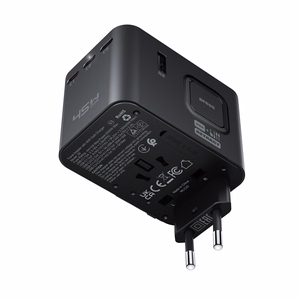 Acefast Z8 GaN 45W Travel Adapter 3x USB-C + 2x USB-A Travel Wall Charger with 2500W AC Socket - Black