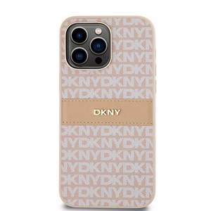DKNY Leather Mono Stripe & Metal Logo ümbris jaoks iPhone 14 Pro - roosa
