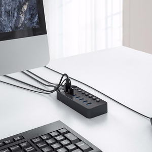 Orico CT2U3-7AB 7x USB-A 3.0 jaotur lülititega - must
