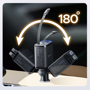 Orico Twin Reach 45W USB-A + USB-C autolaadija kahe sissetõmmatava USB-C kaabliga - must