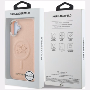 Karl Lagerfeld initsiaalide ja metalllogo MagSafe ümbris iPhone 16 Plus - roosa