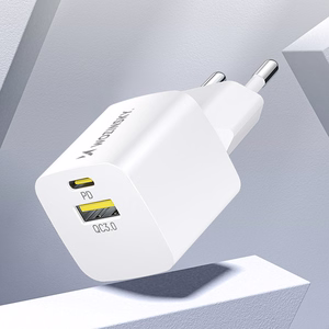 Wozinsky WWCEAC GaN USB-A USB-C 33W Wall Laadija - valge