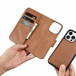 iCarer rahakoti ümbris 2in1 Cover iPhone 14 Pro Max nahast Flip Cover Anti-RFID pruun (WMI14220728-BN)