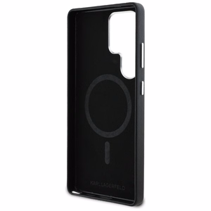 Karl Lagerfeld Saffiano Full Wrapped Elongated Metal Logo MagSafe Ümbris jaoks Samsung Galaxy S25 Ultra - must