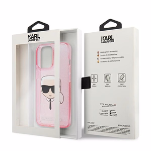 Karl Lagerfeld Glitter Karl's Head чехол для iPhone 13 Pro Max - розовый