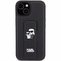 Karl Lagerfeld Gripstand Saffiano Karl&Choupette Pins ümbris jaoks iPhone 15 - must