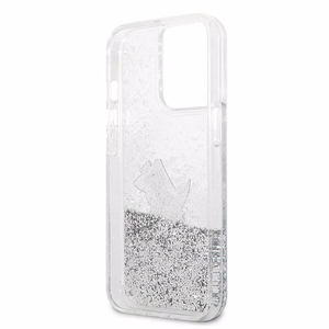Karl Lagerfeld Liquid Glitter Choupette Fun ümbris jaoks iPhone 13 Pro Max 6.7" - hõbedane