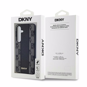 DKNY Leather Checkered Mono Pattern MagSafe ümbris jaoks Samsung Galaxy S24 - must
