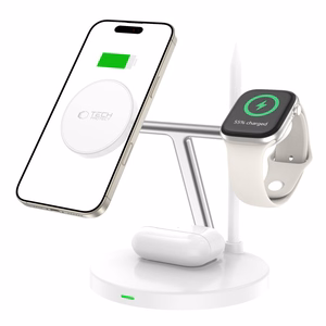 Tech-Protect QI15W-A35 3-in-1 Induktiivne Laadija koos MagSafe jaoks Phone / AirPods / Apple Watch - valge