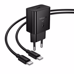 Зарядное устройство для телефона Hoco USB C QC PD 25W + кабель USB C на USB C N76 черное