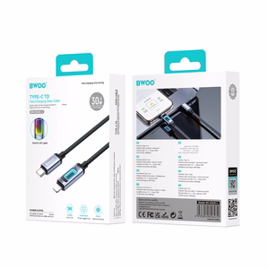 BWOO X324CL плетеный кабель быстрой зарядки со световым дисплеем PD 27W USB-C - Lightning