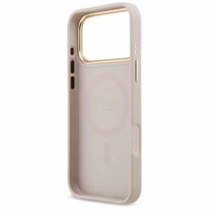 Guess 4G Strass Logo & Big Strap Metal Buttons MagSafe Ümbris jaoks iPhone 17 Pro Max - Roosa