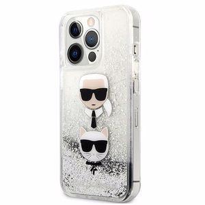 Karl Lagerfeld Liquid Glitter Karl&Choupette Head чехол для iPhone 13 Pro / iPhone 13 - серебряный