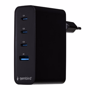Gembird TA-UC-PDQC100LCD-01-BK mobiilseadme laadija sülearvuti, nutitelefon must AC kiirlaadimine siseruumidesse