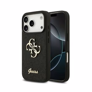 Guess PU Fixed Glitter 4G Metal Logo ümbris Apple iPhone 18 Pro Max telefonile, must