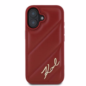 Karl Lagerfeld Diagonal Quilted Script iPhone 16 Ümbris - punane