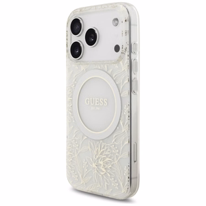 Guess IML Flowers Electro Pearl Strap MagSafe Ümbris jaoks iPhone 17 Pro - Valge