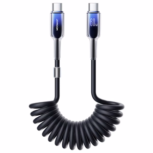 Joyroom S-A43 Crystal-Clear Series 60W USB-C - USB-C spiral kaabel 1.5m - must