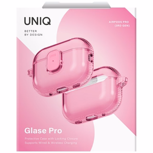 Uniq Glase Pro Ümbris jaoks AirPods Pro 3 Lock Ümbris - Läbipaistev roosa