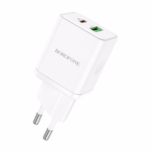 Borofone Wall Laadija BN7 - USB + Type C - QC 3.0 PD 20W valge