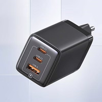 USAMS Võrgulaadija 2xUSB-C+1xUSB 65W (ainult pea) GaN PD3.0 +QC3.0 Fast Charging must Sandru Series CC180TC01 (US-CC180)
