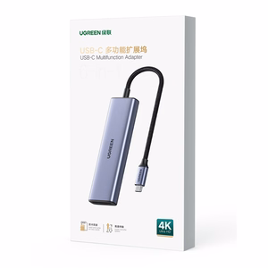 Ugreen CM511 20956A 6in1 jaotur USB-C - HDMI / 3x USB-A 3.0 / SD/TF kaardilugeja - hall