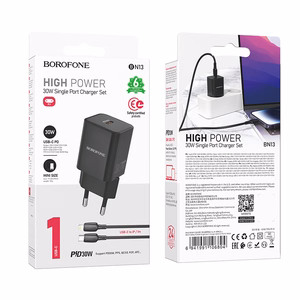 Borofone Wall Laadija BN13 Safety GaN - Type C - PD 30W with Type C to Lightning Kaabel must
