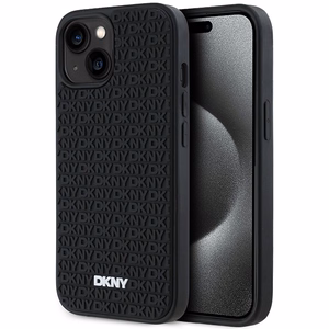 DKNY 3D Rubber Repeat Pattern ümbris jaoks iPhone 15 Plus - must