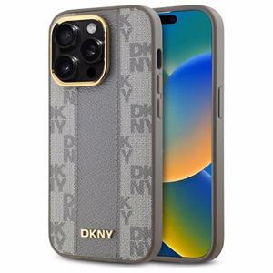 DKNY Leather Checkered Mono Pattern MagSafe iPhone 14 Pro Ümbris - Beige