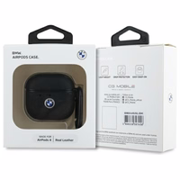 BMW BMA4SSLBK AirPods 4 cover must/must Geniune Leather hõbedane Logo