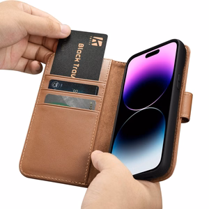 iCarer rahakoti ümbris 2in1 Cover iPhone 14 Pro Max nahast Flip Cover Anti-RFID pruun (WMI14220728-BN)
