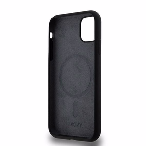 DKNY Liquid Silicone White Printed Logo MagSafe Case for iPhone 11/Xr - Black