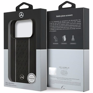 Mercedes Leather Star Pattern Stripes MagSafe Ümbris jaoks iPhone 17 Pro - Must