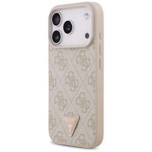 Guess Leather 4G Triangle Strass MagSafe ümbris iPhone 18 Pro / 17 Pro – roosa