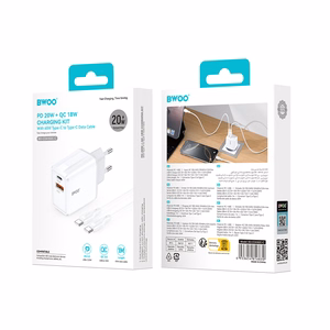 BWOO seina laadija CDA182 QC 38W 1x USB-A + 1x USB-C koos USB-C kaabliga 1 m must