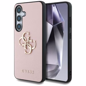 Guess Grained Big 4G Logo Small Classic Logo ümbris jaoks Samsung Galaxy S25 roosa