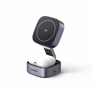 Ugreen W702 3in1 induktsioonlaadija MagSafe / Qi2 ja USB-C telefonile / kõrvaklappidele must